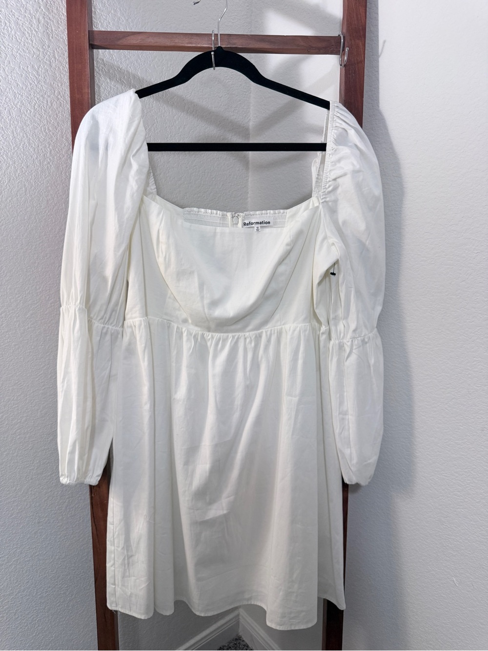 Reformation Cream Puff Long Sleeve Square-Neck Mini Dress Size 12 - Picture 1 of 7